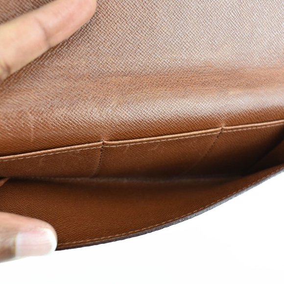 LOUIS VUITTON: Brown, "LV" Logo & Leather Folding Long Wallet (xm) - Picture 7 of 10